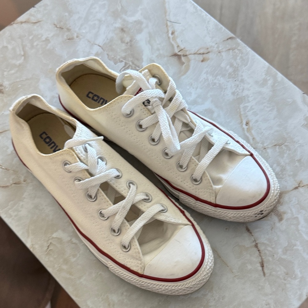 Converse White Canvas Low-Top Sneakers with Red Accent